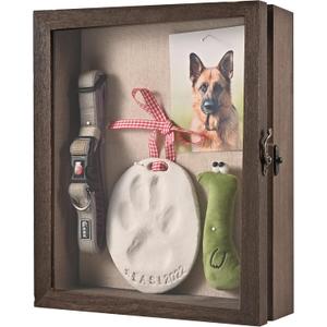 Pet Memorial Shadow Box with Clay Paw Print Impression Kit,Dog Wood Picture Frame Ornament as Loss Pet Keepsake and Gifts for Pet Lover (Brown)
