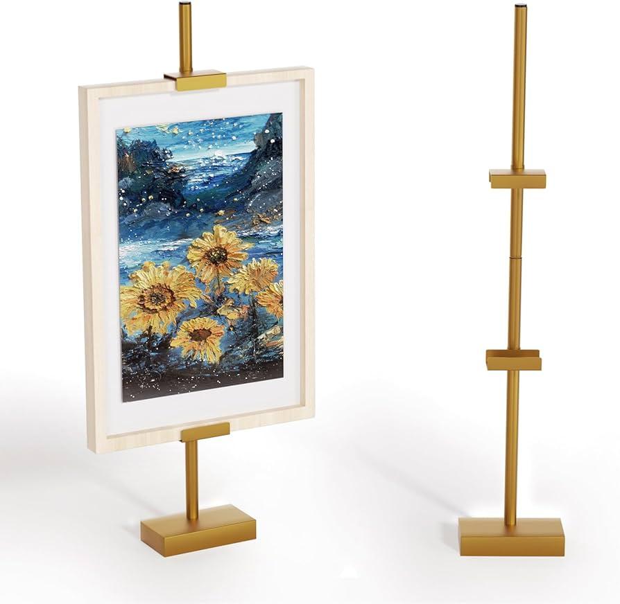 Tabletop Easel Stand for Picture Frame up to 16.5" H Metal Gold Floating Picture Frame Stand Table Easels for Display for Signs Photos Art