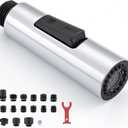 Metal Kitchen Faucet Head Replacement, 2-Mode Pull Down Kitchen Faucet Spray Head with 15 Adapters, High Pressure Sink Sprayer Nozzle Stainless Steel, Chrome