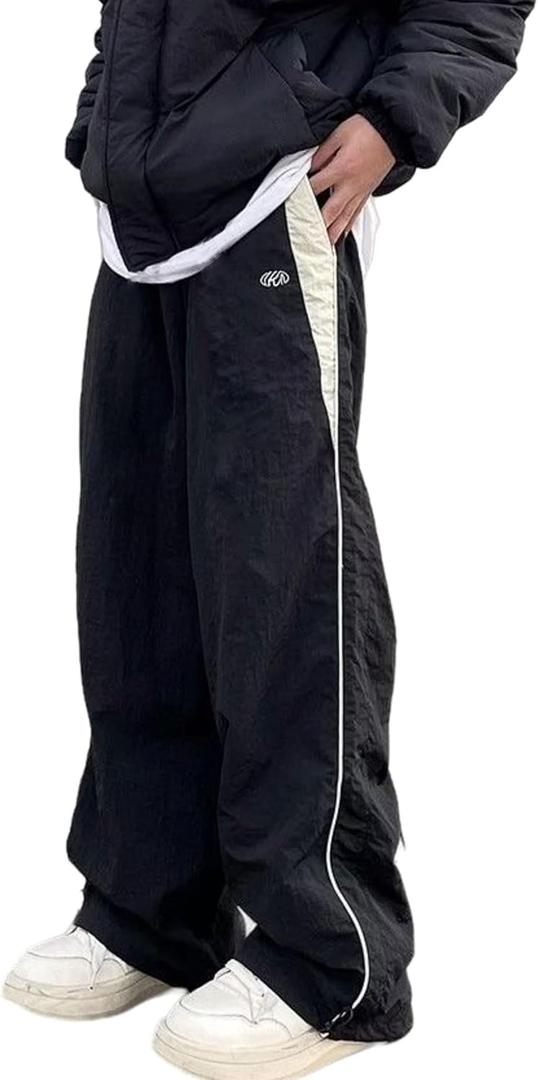 Unisex Y2k Baggy Sweatpants Men ParachuteTrack Pants Vintage Joggers Hip Hop Oversized Sweatpants for Men (Large, #Black)