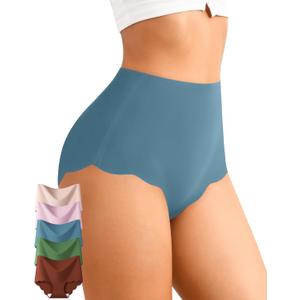 ASIMOON Seamless Underwear for Women No Show High Waisted Panties Tagless Wave Edge Full Coverage Ladies Briefs Multi Pack (XL)