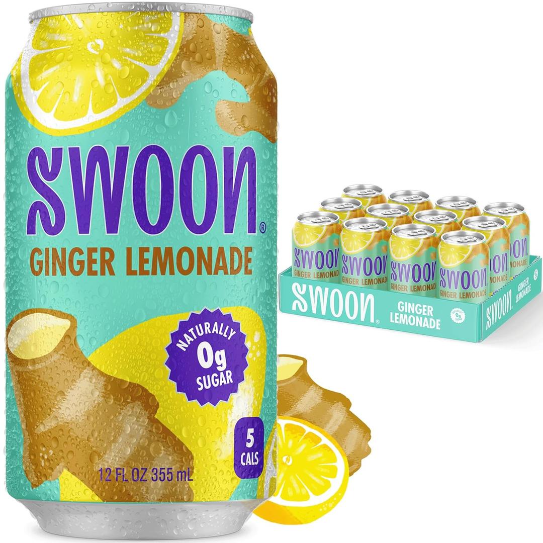 Swoon Ginger Lemonade - Sugar Free Lemonade, Low Carb, Keto & Paleo-Friendly, Gluten-Free - Zero Sugar Drinks Made with 100% Lemon Juice Concentrate & Sweetened by Monk Fruit, 12 Fl oz (Pack of 12)