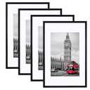 11x17 Picture Frame Pack of 4, Matted 11x17 Frames for 8x12 Pictures with Mats, 11 x 17 Poster without Mat for Wall Hanging Display, Black