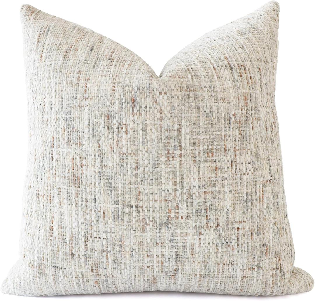 Textured Decorative Throw Pillow Cover Neutral Soft Woven Chenille Accent Boho Farmhouse Couch Cushion Case for Mid Century Modern Home Decor Sofa Bedroom Living Room 18x18 Inch