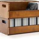 CroBlissful 4 Set Wooden CD Storage Box Holder Shelf Cassette Tape Display Racks with Carrying Handles, Organizer Shelf for Movie Cases, DVDs, Each Set Can Store up to 36 Pcs CDs (Brown)