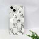 Compact for iPhone 15 Case Shiny Silver Larger Checkered Design Phone Case, Cute Trendy Soft Slim TPU Shockproof Protective Cover for Women Girls Aesthetic Glitter, White