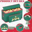 Christmas Ornament Storage Box Christmas Decoration Storage with 8 Removable Trays Store Up to 128 3-Inch Ornaments Large Ornament Storage Box with Dual Zipper and Pockets for Holiday Storage (Green)