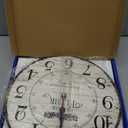 14 Inch Retro Vintage French Country Style Round Wooden Wall Clock Silent Battery Operated Non-Ticking Decorative Clock for Kitchen Farmhouse Bedroom Home Wall