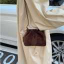 Women Vintage Suede Handbag Small Tote Bag Drawstring Bucket Bag Faux Suede Crossbody Bag Everyday Shoulder Bag Winter Purse