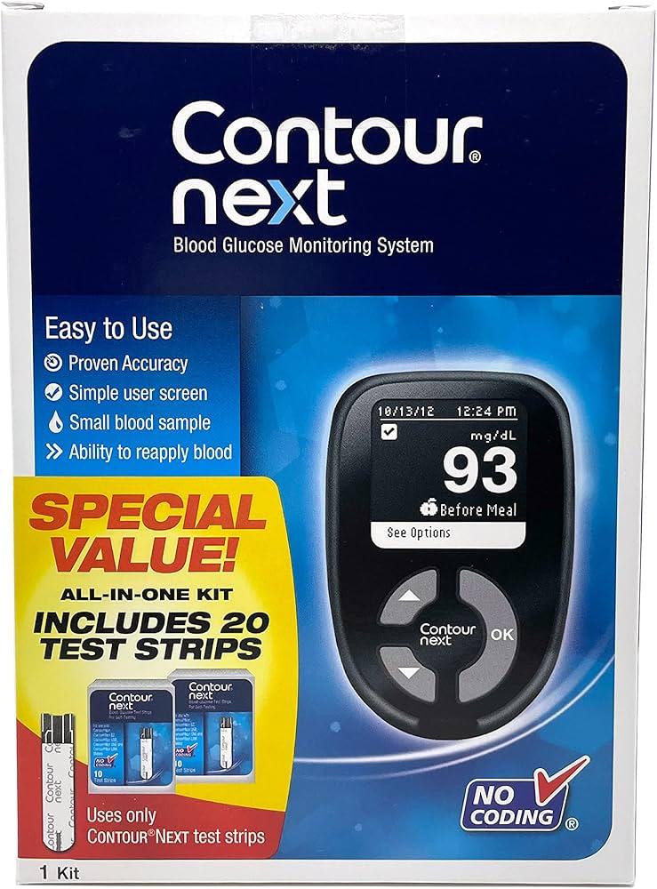 Ascensia CONTOUR NEXT GEN Blood Glucose Monitor AllInOne Kit with 20 Test Strips, Accurate Blood Sugar Monitor, EasytoUse Glucose Meter, Portable and Reliable Diabetes Testing Kit