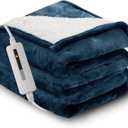 RALYSUN Electric Heated Blanket Queen Size 84"x90"  DualSided with Microplush & Sherpa Fabric, 4 Heat Settings & 10 Hours Auto Off, Dual Controller, Machine Washable  Dark Blue