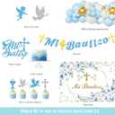 Mi Bautizo Decorations for Boys, Baptism First Communion Christening Decorations, God Bless Party Supplies Backdrop Blue Gold Balloon Garland Arch Glitter Banner Cake Cupcake Topper Cutouts