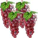 CLESDF Fake Red Grapes, 4 Bunches Plastic Lifelike Grapes Artificial Simulation Fruits for Wedding Home Kitchen Party Decor Photography Prop