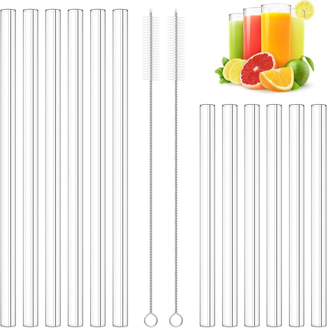 Reusable Glass Straws Shatter Resistant, 10 mm Thick Straws For Smoothies, Cocktail Straw For Drinks