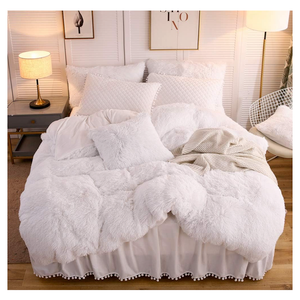LIFEREVO Luxury Plush Shaggy Duvet Cover Set, Soft Velvet Fluffy Furry Duvet Cover Set(1 Faux Fur Fuzzy Comforter Cover + 2 Pom Poms Pillowcases) Solid Bedding Set, Zipper Closure(Full/Queen, White)