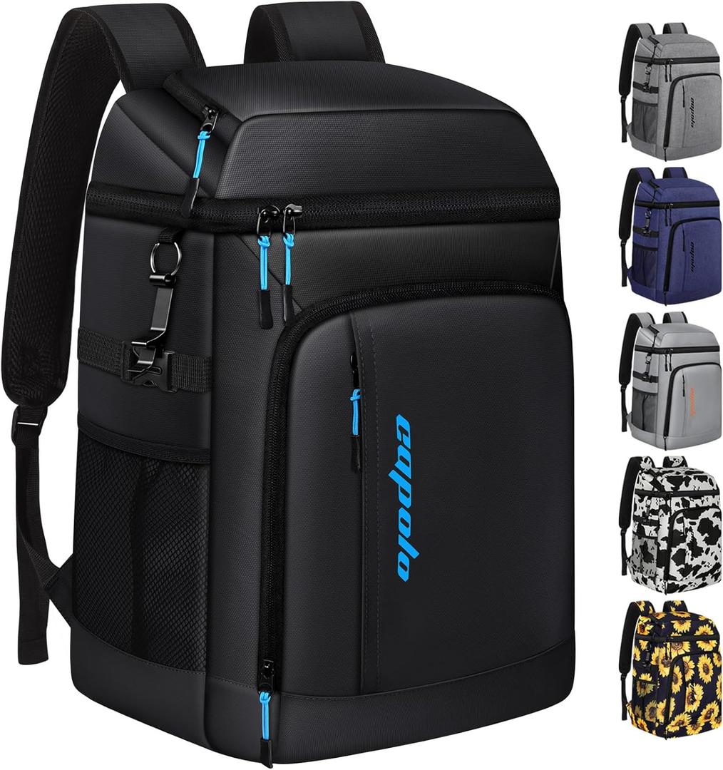 Capolo Cooler Backpack Insulated Leak Proof 36/45 Cans, Soft Camping Bacpack Cooler Thermal Bag Ice Chest, Portable Waterproof Travel Cooler Bag for Lunch Beach Picnic Shopping (Leather black)