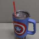 Silver Buffalo Marvel Captain America Shield Double Walled Stainless Steel Tumbler with Handle and Straw, Fits in Standard Cup Holder, 40 Ounces