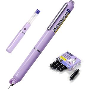 WRITECH Fountain Pen Fine Nib: Retractable Black Ink Pens Set Includes 5 Ink Cartridges Smooth Writing for Calligraphy Sketching Journaling Gift (Purple)