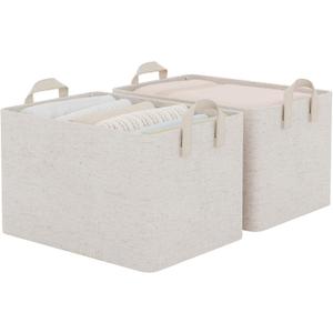 StorageWorks Storage Bins, Shelves Baskets for Organizing, Large Fabric Closet Organizers with Handles, Metal Frame, Beige-Cotton-linen, 2-Pack