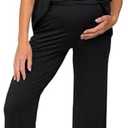 Tankaneo Womens Maternity Pajamas 2 Piece Lounge Set Soft Short Sleeve V Neck T-shirt Cropped Pants Pregnancy Loungewear XL