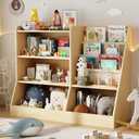 39" Large Wooden Kids Bookshelf and Toy Storage Organizer, Baby Bookcase with Sling Book Rack, Children Toddler Wooden Book Shelf for Kids Rooms, Playroom, Classroom, Nursery (Burlywood)