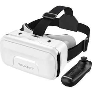 TECKNET VR Headset for Phone with Controller, Virtual Reality Headsets with HD 110°FOV AntiBlue Light Lenses & Adjustable Gears, 3D VR Headset for Kids Compatible iPhone Samsung Android 4.77.2"