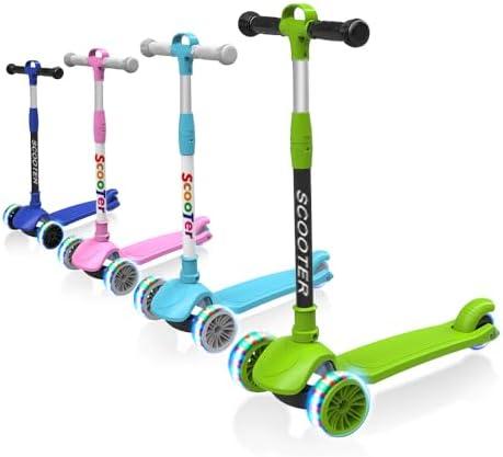 Kick Scooter for Kids Ages 3-8, LED Light 3-Wheels,4 Adjustable Height Foldable Scooter,Outdoor Activities for Toddlers Boys Girls Blue