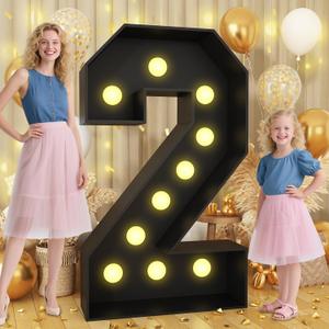 Froova Large Light up Numbers 2 Marquee, Black 4FT Mosaic Numbers for 2nd Birthday, Giant 2 Number with Light 4 Feet Tall Frame Cardboard Pre-Cut Foam Board Kit for 2025 Graduation Anniversary Party