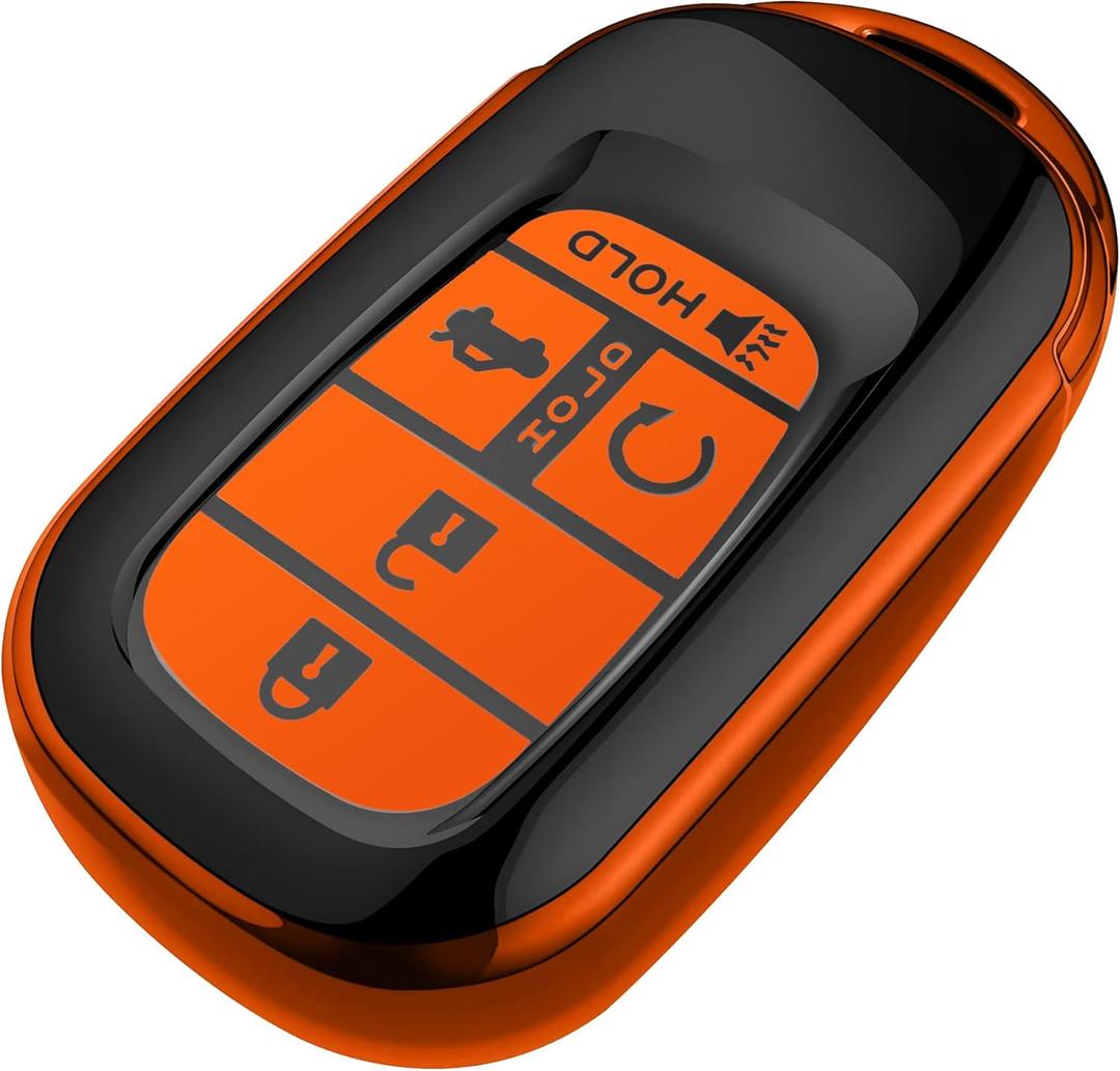 Tukellen for Honda Key Fob Cover, Premium Soft TPU Full Protection Key Fob Case for 2022 2023 2024 2025 2026 Accord Civic HR-V CR-V Pilot Passport Smart 5-Buttons Smart Remote Key Protector (Orange)