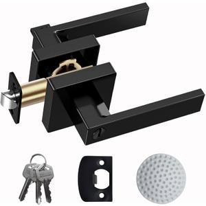 Matte Black Door Handle Heavy Duty, Keyed Alike Entry Door Lever, Door Knobs with Lock and Key, Square Door Lever for Bedroom, Bathroom and Front Door (1 Pack)