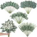 120 Pcs 4 Kinds Mixed Artificial Eucalyptus Leaves Stems Bulk Fake Silver Dollar Eucalyptus Bundle Faux Plants Greenery for DIY Bouquets Floral Arrangement Wedding Engagement Party Decor (Green)