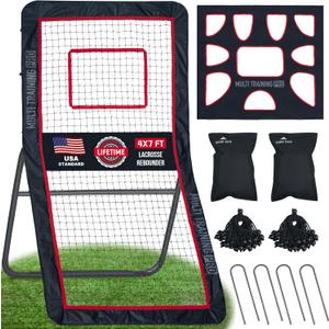Heavy-Duty Lacrosse Rebounder for Backyard 4x7 ft Volleyball Rebounder Net Bounce Back with Adjustable Angles (Red)