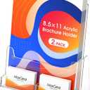 MaxGear 8.5x11 inch Brochure Holder, 2 Pack Acrylic Display Stand with Business Card Slot, Countertop Literature, Flyer, Trifold, Pamphlet, Booklet Menu Organizer
