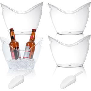 4 Pcs Ice for Parties, 4L Clear Acrylic Beverage Tub with Scoops, Buckets for Mimosa Cocktail Bar Parties Supplies, Ice Drink Buckets for Champagne Beer Sparkling Cocktails