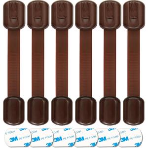 Baby Proofing Safety Cabinet Locks - Child Proof Latches for Drawer Cupboard Dresser Doors Closet Oven Refrigerator - Adjustable Childproof Straps by Oxlay - Brown - 6 Pack