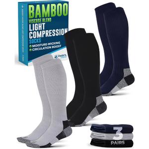 Doctor's Select Bamboo Viscose Light Compression Socks for Women & Men - 3 Pairs, 8-15 mmHg Compression Socks, Knee High (Large)