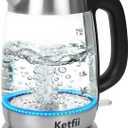 Electric Glass Kettle 1.8L, 1200W Fast Boil for Tea & Coffee, Auto Shut-Off & Boil-Dry Protection, BPA-Free, 304 Stainless Steel & Borosilicate Glass, Removable Lid for Easy Cleaning