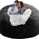 (No Filler) Bean Bag Chair Cover Without Filler,Big Round Soft Fluffy PV Velvet Washable Bean Bag Lazy Sofa Bed Cover for Adults,Living Room Bedroom Furniture Outside,5ft Black