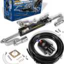 Camoo Outboard 300HP Hydraulic Steering Kit, Marine Boat Steering System with Helm Pump, Hydraulic Cylinder, 2 x 26ft High-Strength PU Hoses, Compatible with Most Single Outboard-Powered Boats