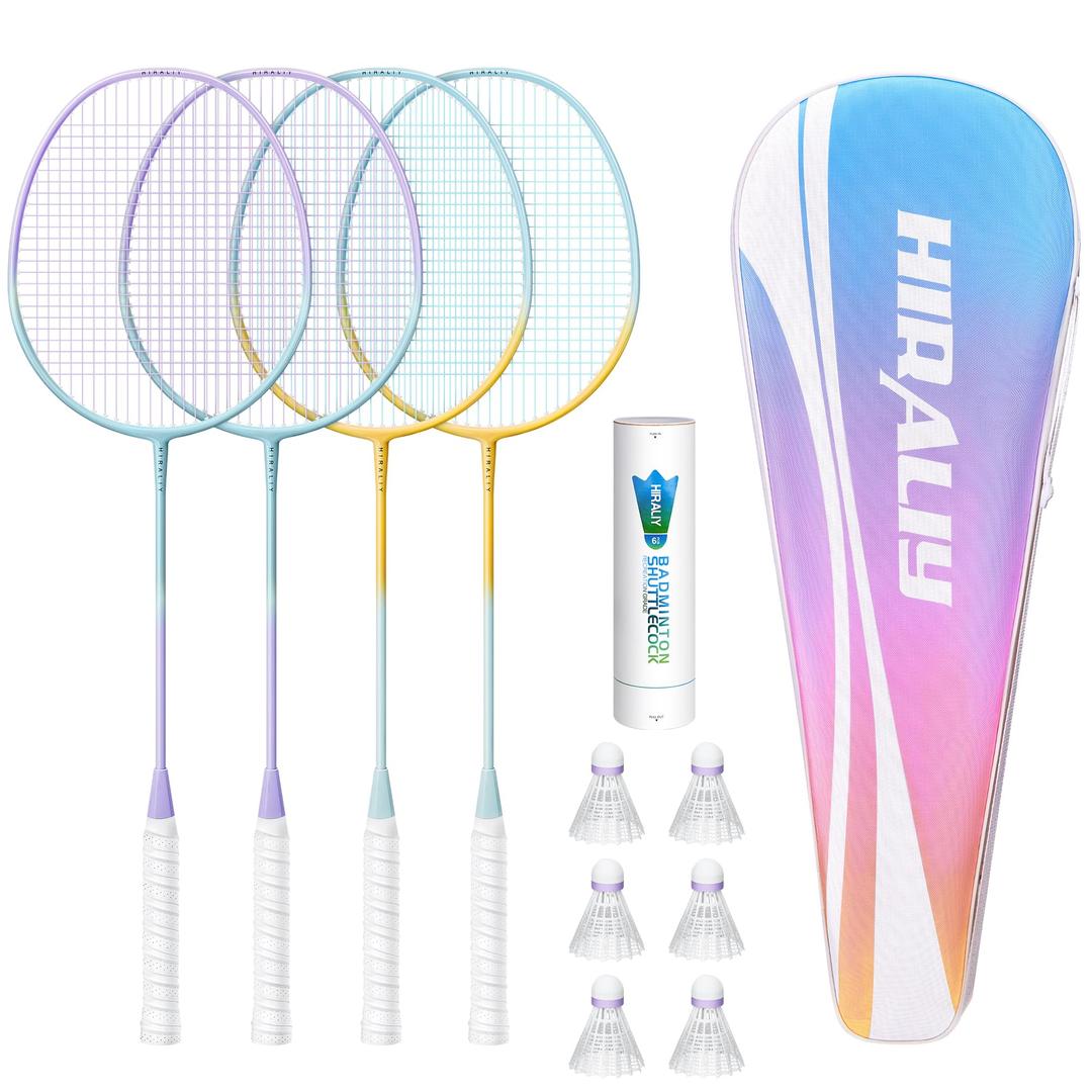 HIRALIY Badminton Set, 4 Badminton Rackets, 6 Birdies, 1 Carrying Bag