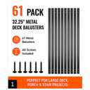 61 Pack 32.25" Metal Deck Balusters, 1" Flat Black Railing Spindles with Screws, for Wood & Composite Decks, Porches, Patios & Stairs