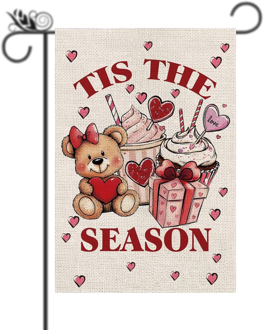 Welcome Valentine's Day Garden Flag Tis The Season Love Heart Vertical Double Sided Garden Flag Holiday Outside Yard Decoration Anniversary Wedding Farmhouse Valentines Day Decor 12.5 x 18 Inch