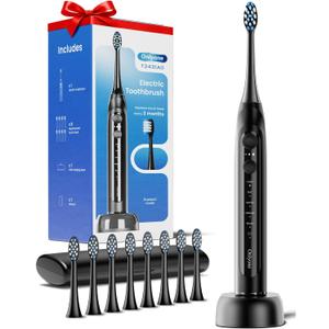 Onlyone Ultrasonic Electric Toothbrush for Adults, Rechargeable Electric Toothbrush with 8 Brush Heads, Travel Case, Charging Base & Wireless Charging - 5 Modes with Smart Timer