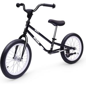 16 Inch Kids Balance Bike for 5-8 Year Old, BMX Kids Bike with No Pedals, Air Rubber Tires, Footrests, Adjustable Height for Big Kids, Boys, Girls (Black)