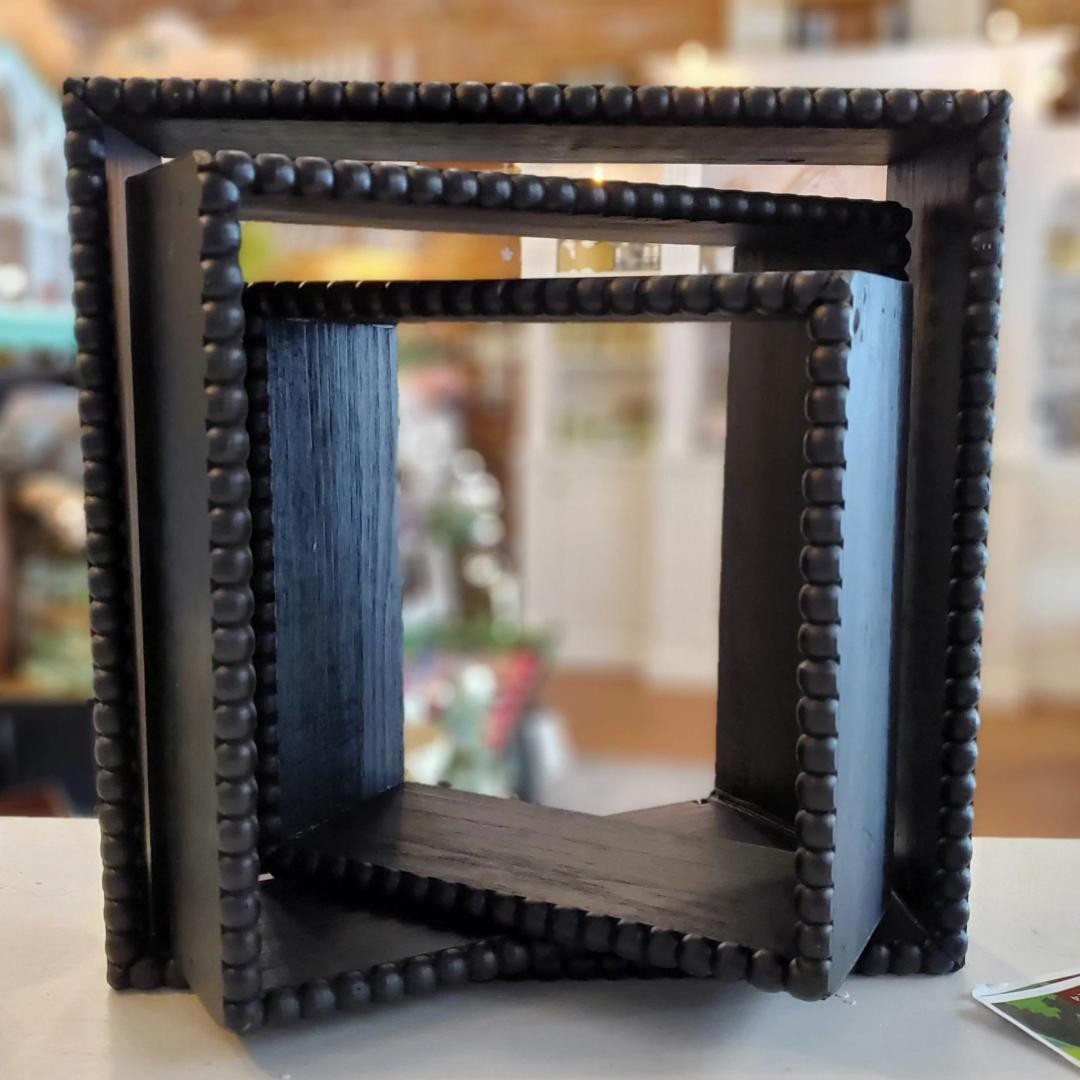 Shadowbox Shelf With Beaded Trim Set Of 3 Black Large Shelf 14"×14"×3.5" Medium Shelf 12"×12"×3.5" Small Shelf 10"×10"×3.5"