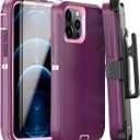 Case for iPhone 12 Pro Max Case 6.7" Belt-Clip Kickstand Holster with 2 Screen Protector,Full Body Rugged Heavy Duty Military Grade Shockproof/Drop Protection Cover (Wine Red Pink+Clip)