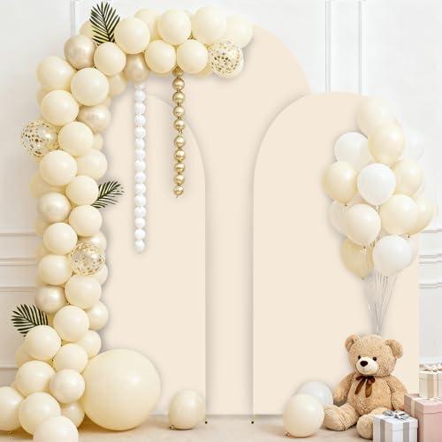 Bazen Wedding Arch Backdrop Cover (7.2FT+6.6FT+6FT) Set of 3 Spandex Arch Covers Round Top Chiara Stretchy Arches Backdrop Stand Cover for Birthday Party Ceremony Banquet Ornaments Beige