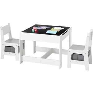 VEVOR Kids Table and Chair Set, 3 in 1 Wooden Kids Table with Storage Drawer, Toddler Activity Play Desk with 2 in 1 Detachable Tabletop, Children Table for Art, Eating, Reading, Learning, Gray