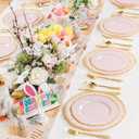 Hioasis 60pcs Pink Plastic Plates - Pink and Gold Disposable Dinnerware with Gold Rim, Heavy-duty, 10 inch, Dinner Plates for Party & Mothers Day