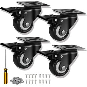 QNCZ Caster Wheels, 2" Caster Set of 4, Heavy Duty Casters and Silent Polyurethane Wheels, Swivel Plate Castor Wheels for Cart, Black, 4 Pack